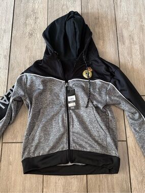 Real Madrid Men's Zip-Up Hooded Sweatshirt - Black & Heather Gray